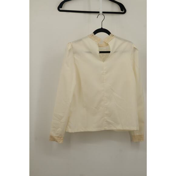 Alice Stuart Womens High Neck Lace Trim Pleated Blouse Long Sleeve Size 12 Cream - Picture 3 of 6